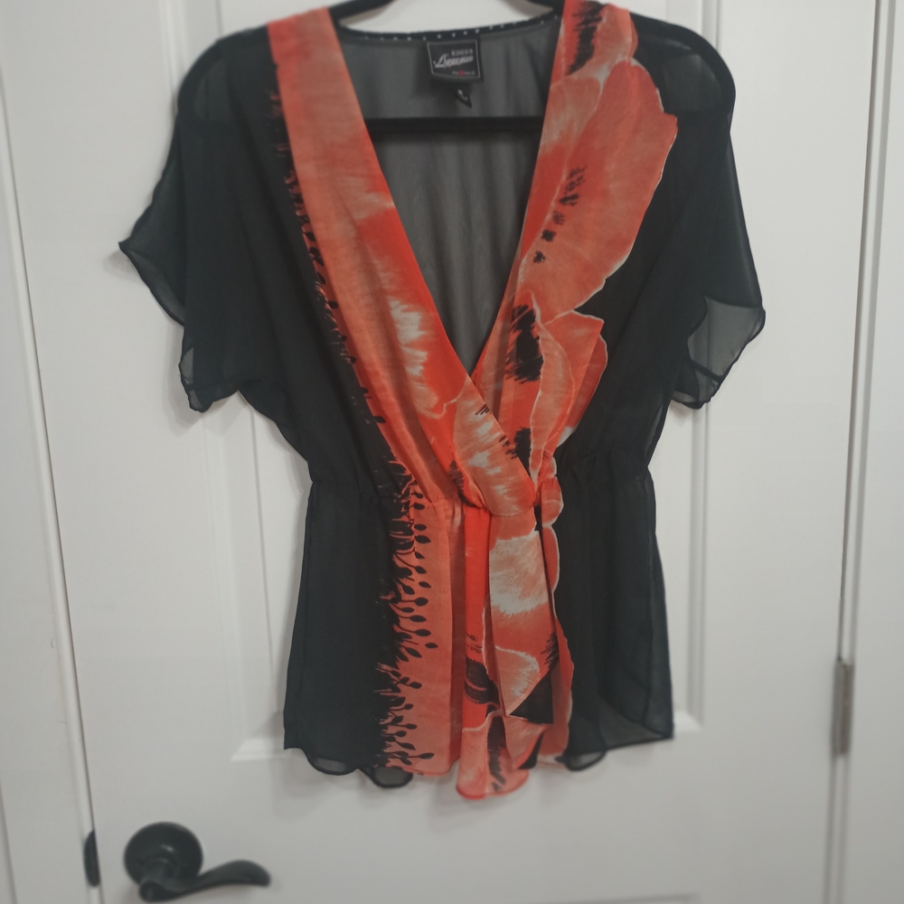 Avenue Black and Orange Floral Blouse